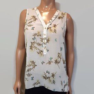 💠DYNAMITE Sheer Sleeveless Henley Top Butterfly Vneck Summer Blouse